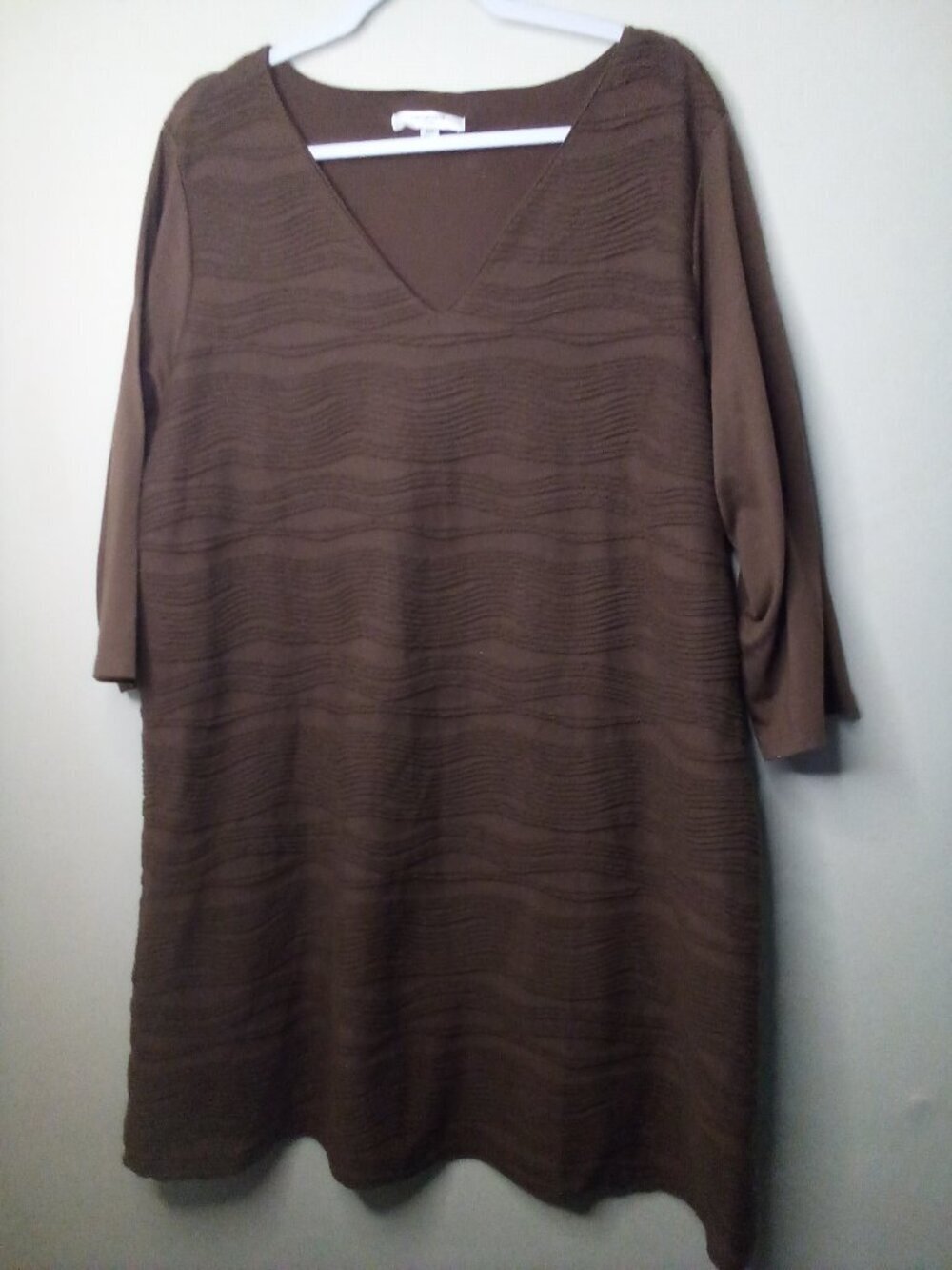 Liz Claiborne Dress Women 2XP 2X Petite 3/4 Sleeve Ribbed Brown